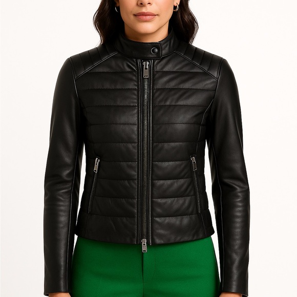 ❤️ Emporio Armani Women’s Black Leather Quilted Moto Jacket Small